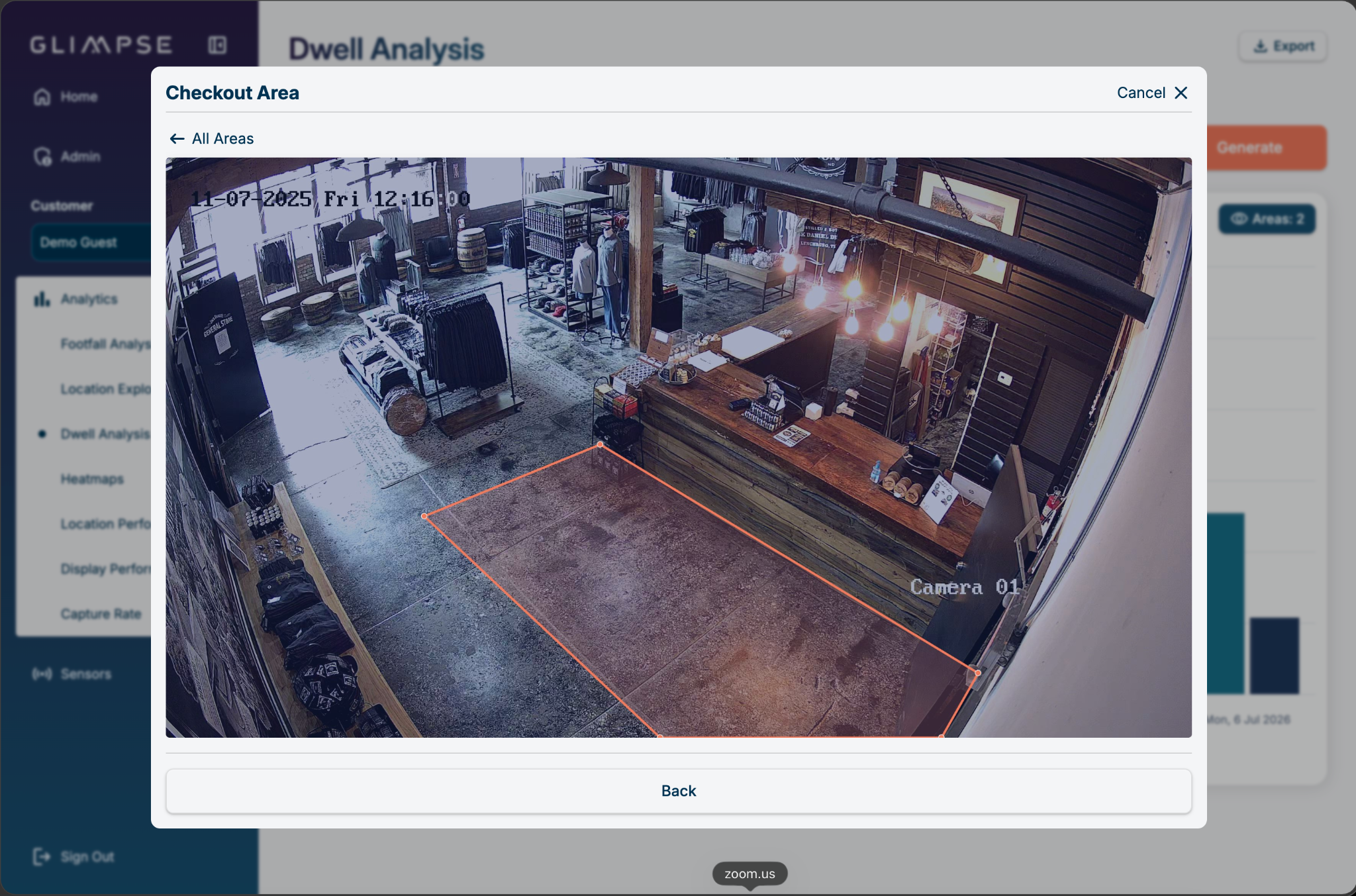 Glimpse Portal — dwell zone drawn over a camera view